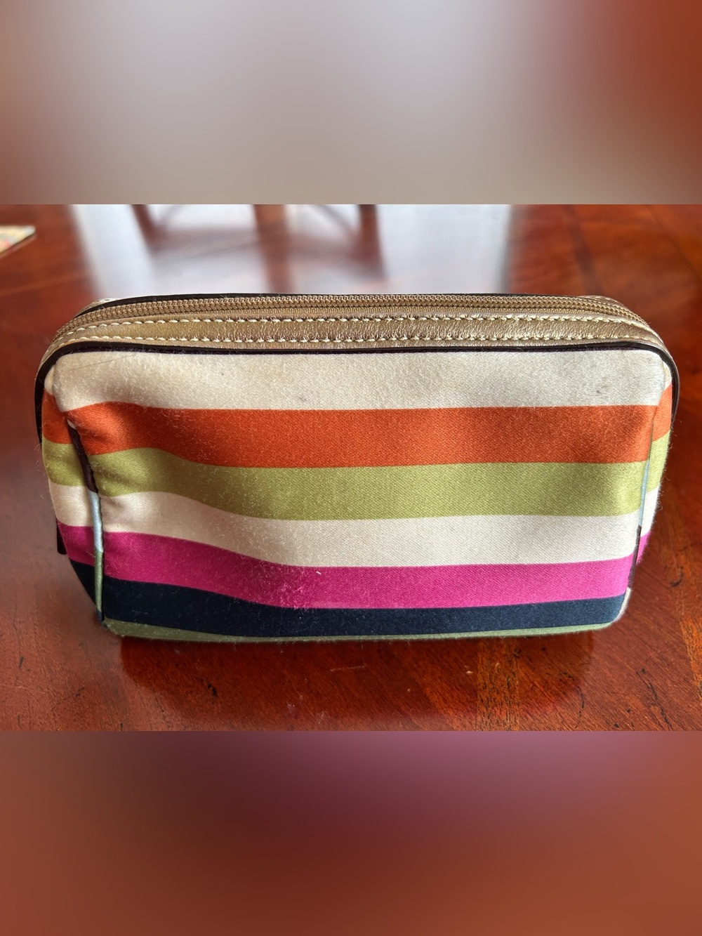 Coach Striped Multicolor Cosmetic Pouch - Pink, Orange, Green